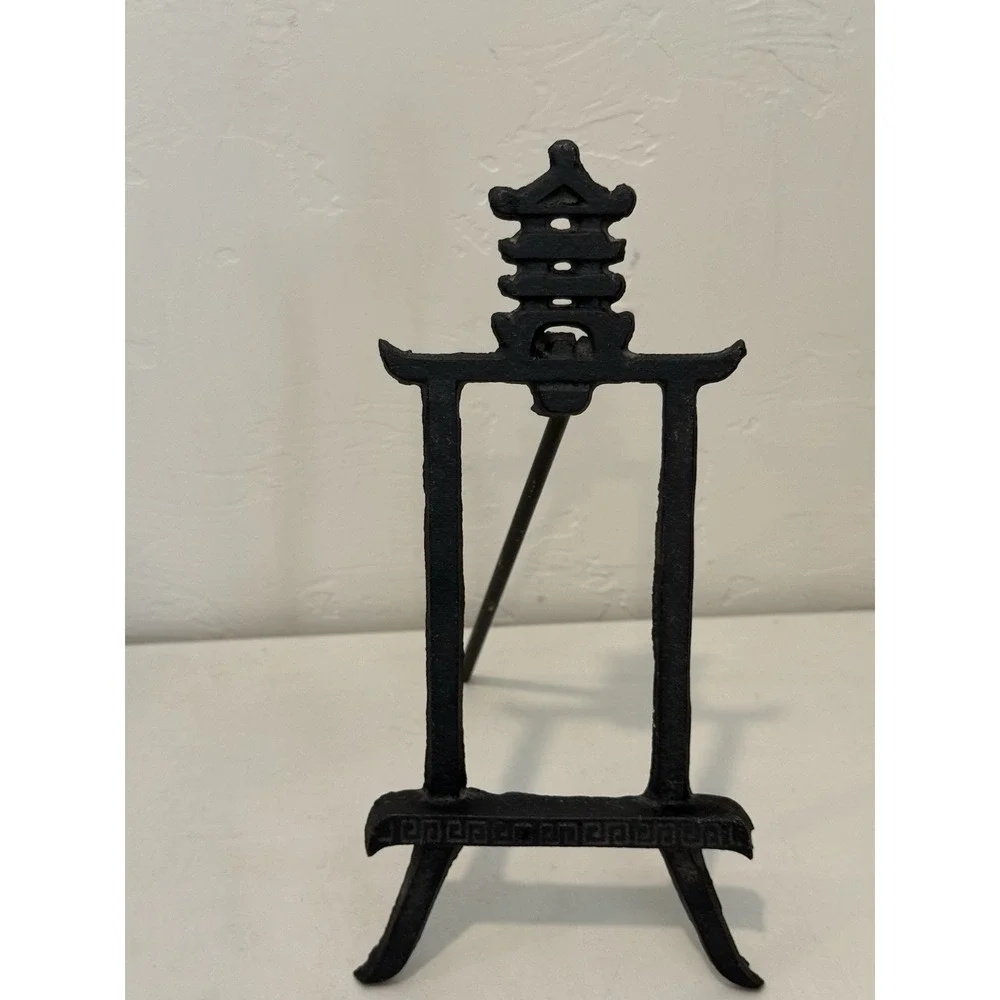 Vintage Cast Iron Metal Pagoda Easel MidCentury Modern Japanese Style Embellish